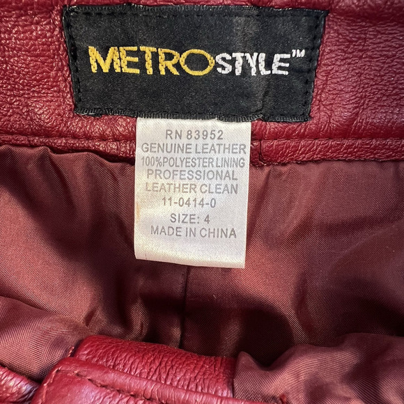 Metrostyle Women's Red Leather Flat Front Wide Leg 5 Pocket Chino Pants Size 4 - Picture 11 of 11
